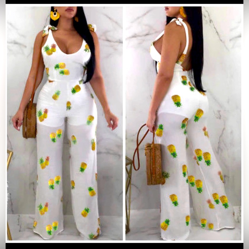 Women White sheer Pineapple 🍍Jumpsuit